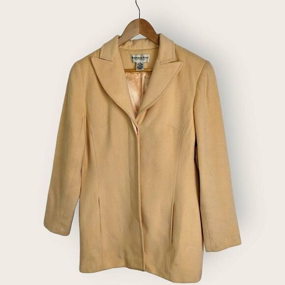 Katherine Kelly Womens Sz 8 Wool Cashmere Blend Coat Yellow Carcoat Peacoat Vtg - Picture 1 of 11